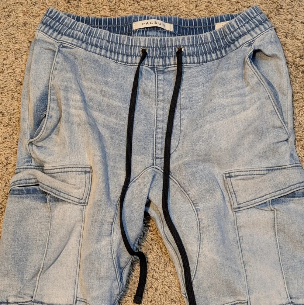 PacSun Y2K Blue Pull on Cargo Joggers Drawstring
